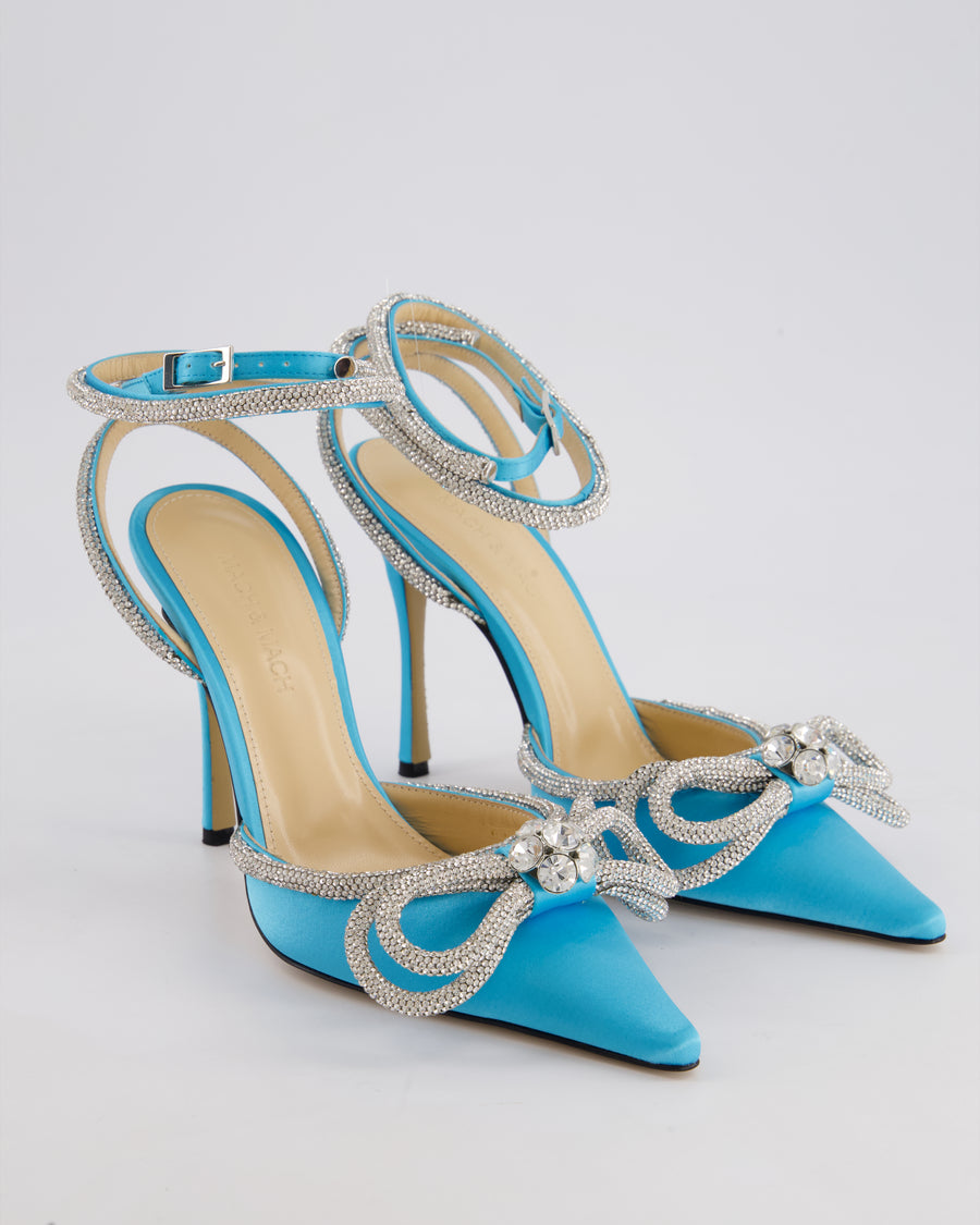 Mach & Mach Blue Double Bow Satin Crystal Heels Size EU 36 RRP £850
