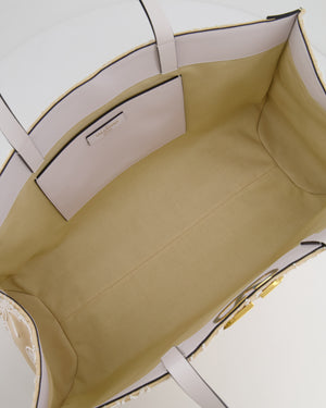 Valentino Beige and White Beaded Raffia Tote Bag with Gold Logo Detail