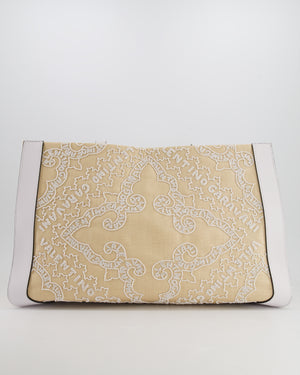 Valentino Beige and White Beaded Raffia Tote Bag with Gold Logo Detail