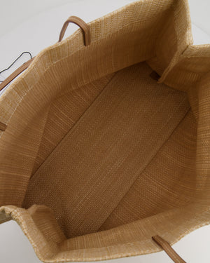 Prada Beige Raffia Shopping Tote Bag with Logo Detail