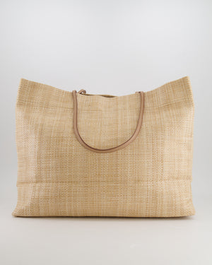 Prada Beige Raffia Shopping Tote Bag with Logo Detail