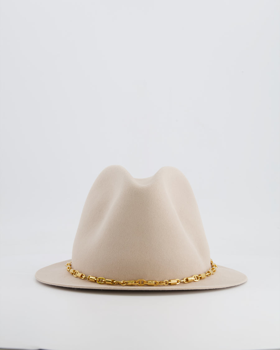 Loro Piana Beige Cashmere Mirabel Panama Hat with Gold Chain Detail RRP £900