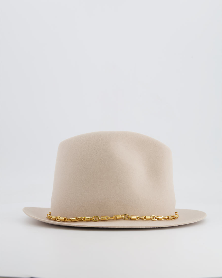 Loro Piana Beige Cashmere Mirabel Panama Hat with Gold Chain Detail RRP £900