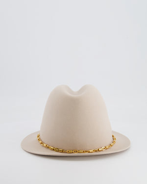 Loro Piana Beige Cashmere Mirabel Panama Hat with Gold Chain Detail RRP £900