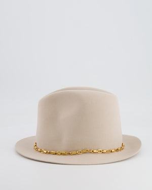 Loro Piana Beige Cashmere Mirabel Panama Hat with Gold Chain Detail RRP £900