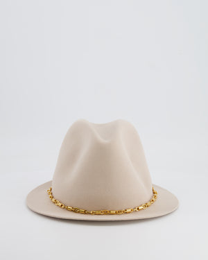 Loro Piana Beige Cashmere Mirabel Panama Hat with Gold Chain Detail RRP £900
