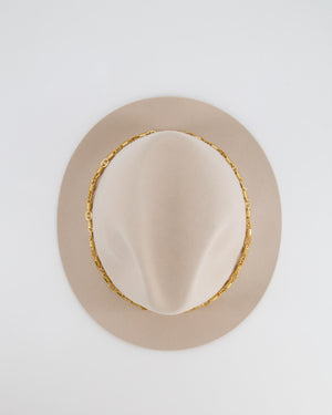 Loro Piana Beige Cashmere Mirabel Panama Hat with Gold Chain Detail RRP £900