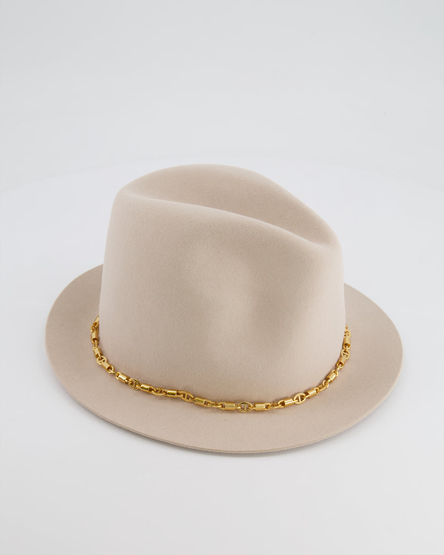 Loro Piana Beige Cashmere Mirabel Panama Hat with Gold Chain Detail RRP £900