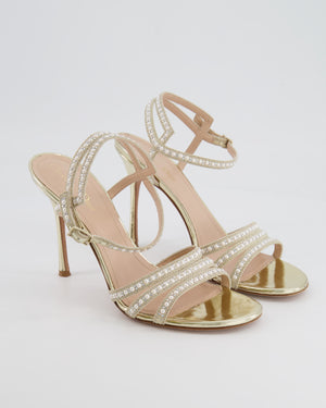 Christian Dior Gold Sandal Strap Heels with Pearls and Crystal Embellishments Size EU 41