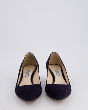 Prada Navy Suede Leather Pointed Toe Kitten Heel Pumps Size EU 38.5