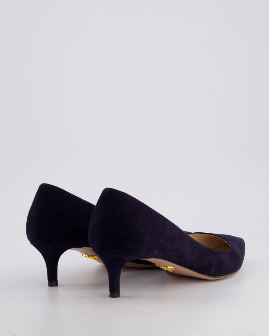 Prada Navy Suede Leather Pointed Toe Kitten Heel Pumps Size EU 38.5