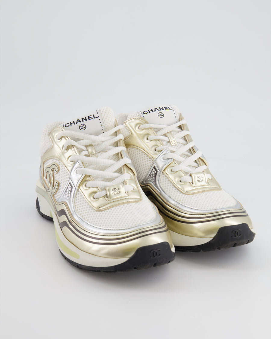 *HOT* Chanel White, Gold and Silver Trainers with CC Logo Size EU 40