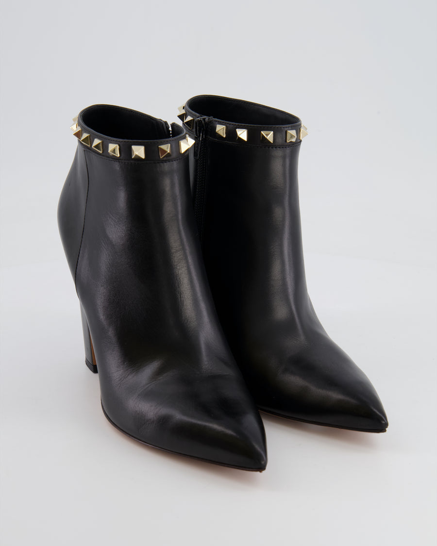 Valentino Black Leather Rockstud Ankle Heeled Boots Size EU 41