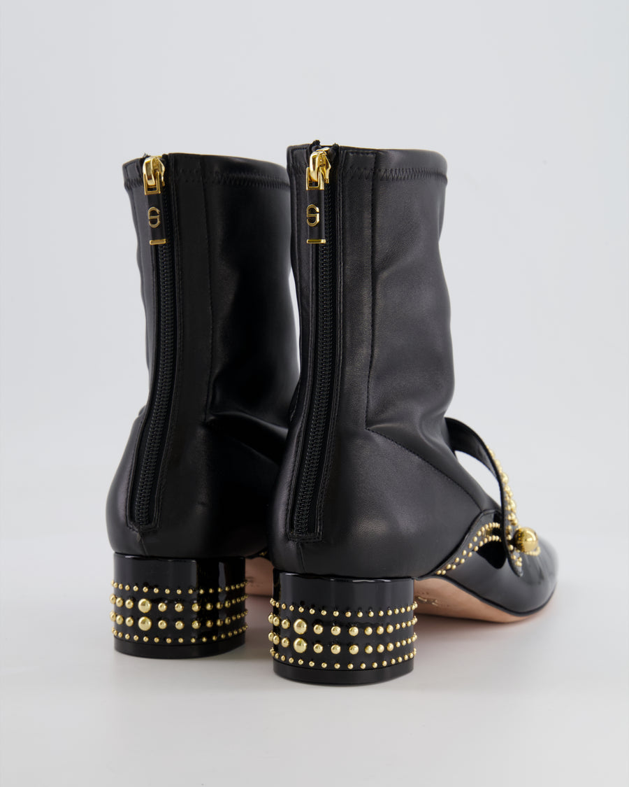 Christian Dior Black Patent Belle-D Gold Stud Embellished Ankle Boots Size EU 41