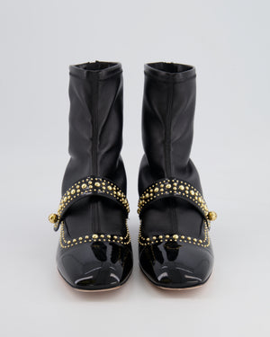 Christian Dior Black Patent Belle-D Gold Stud Embellished Ankle Boots Size EU 41