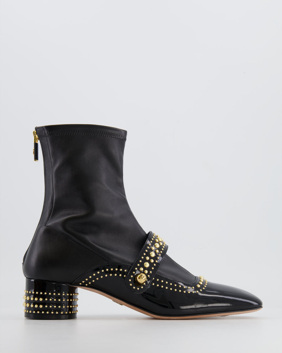 Christian Dior Black Patent Belle-D Gold Stud Embellished Ankle Boots Size EU 41