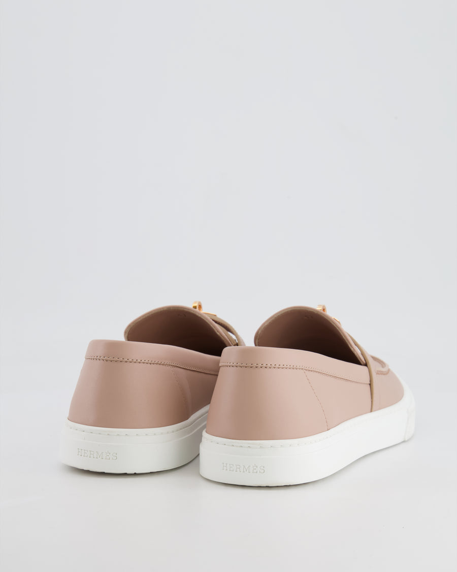 Hermès Beige Nude Leather Game Slip-On Trainers with Rose Gold Hardware Size 41 RRP £1,050