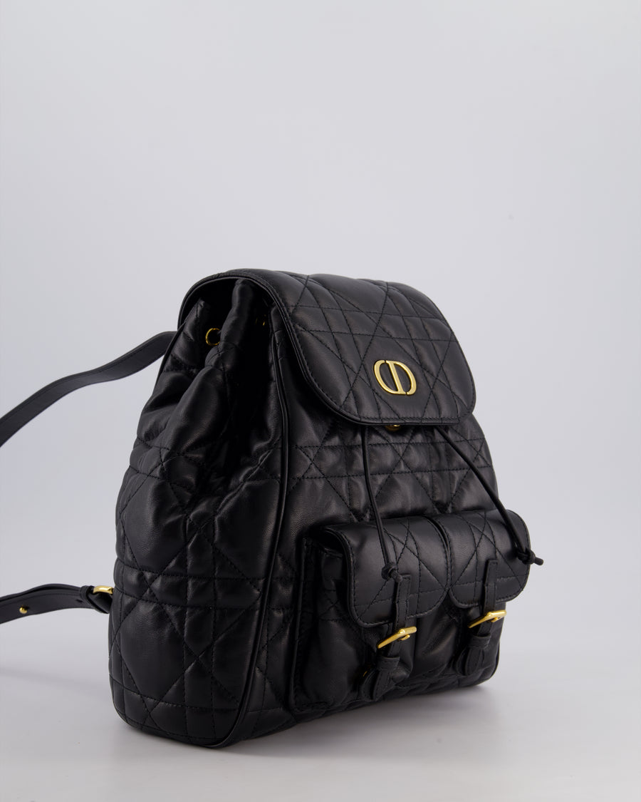 Christian Dior Medium Caro Black Macrocannage Lambskin Backpack with Gold Hardware RRP £3,050
