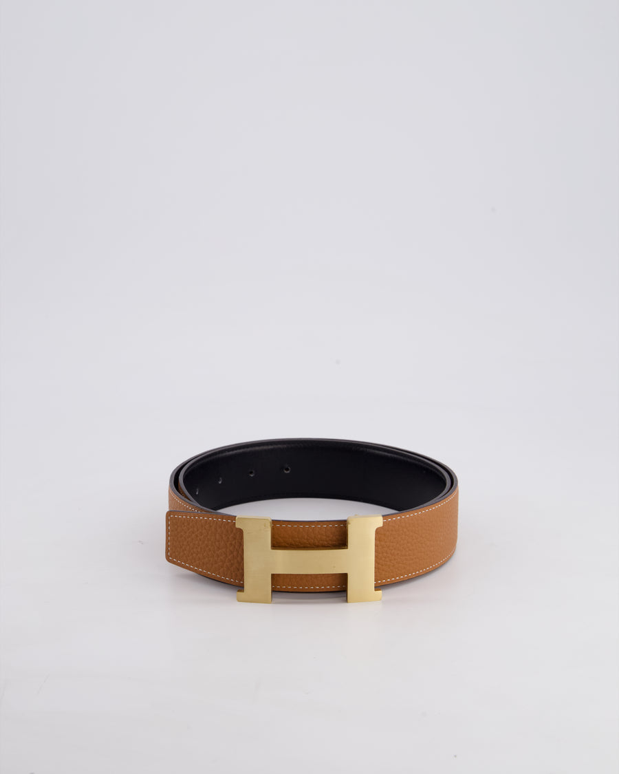 Hermès Reversible H Buckle Belt in Black Box and Gold Togo Leather with Brushed Gold Hardware Size 85cm RRP £780