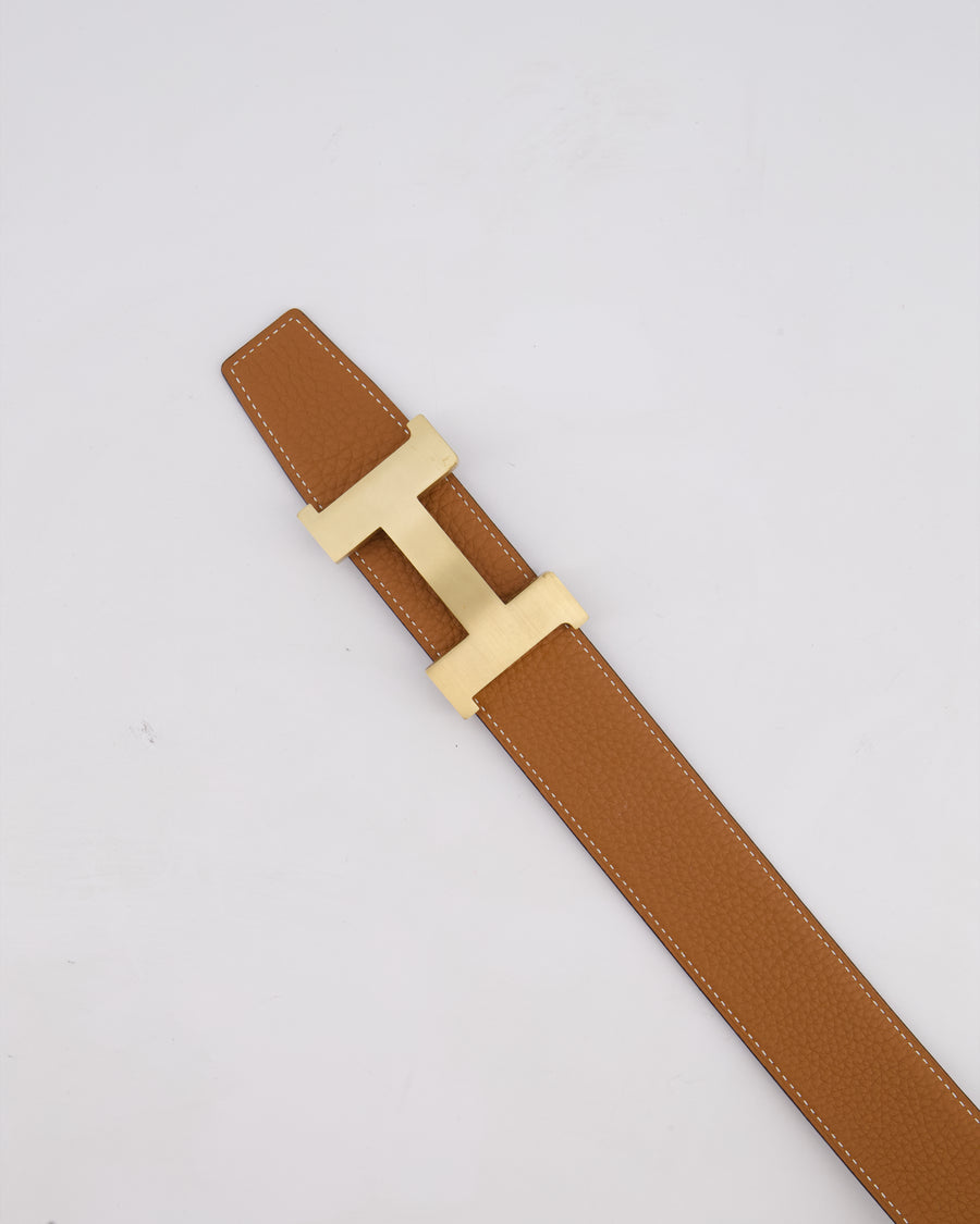 Hermès Reversible H Buckle Belt in Black Box and Gold Togo Leather with Brushed Gold Hardware Size 85cm RRP £780