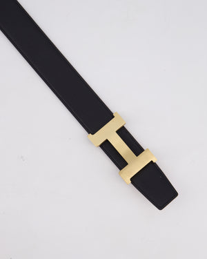 Hermès Reversible H Buckle Belt in Black Box and Gold Togo Leather with Brushed Gold Hardware Size 85cm RRP £780