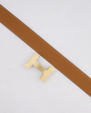 Hermès Reversible H Buckle Belt in Black Box and Gold Togo Leather with Brushed Gold Hardware Size 85cm RRP £780