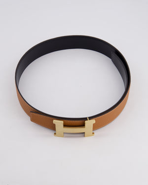 Hermès Reversible H Buckle Belt in Black Box and Gold Togo Leather with Brushed Gold Hardware Size 85cm RRP £780