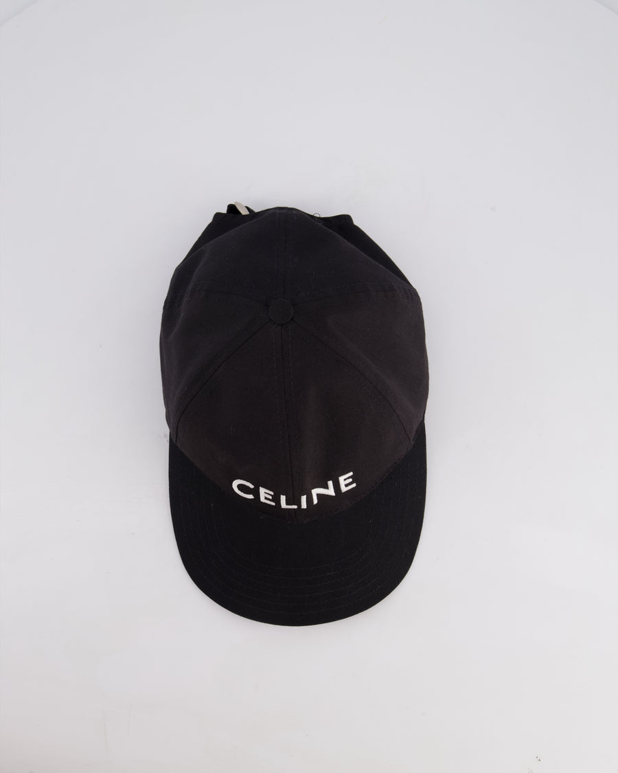 Celine Black Baseball Cap in Cotton with White Logo Detail Size S