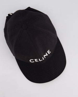 Celine Black Baseball Cap in Cotton with White Logo Detail Size S