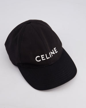 Celine Black Baseball Cap in Cotton with White Logo Detail Size S