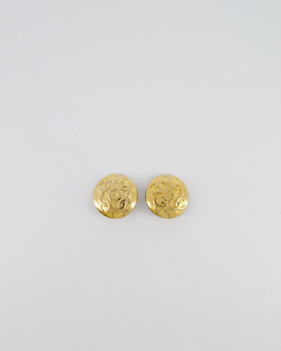 Chanel Vintage Gold Round Clip-On Earrings with CC Logos