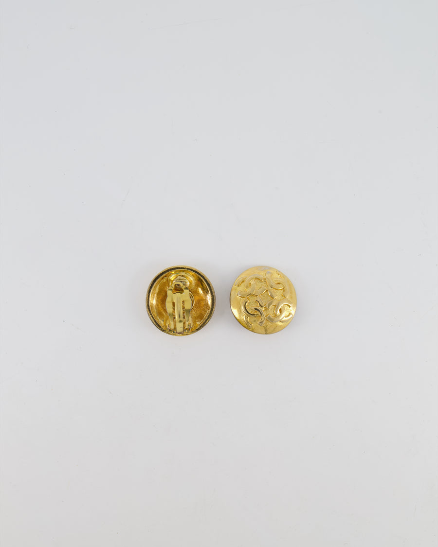 Chanel Vintage Gold Round Clip-On Earrings with CC Logos