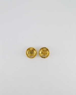 Chanel Vintage Gold Textured Small Round Clip-On Earrings with CC Logo
