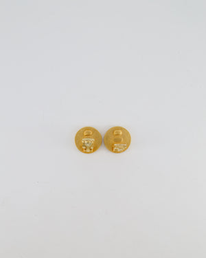 Chanel 96A Vintage Gold Twisted and Black Small Round Clip-On Earrings with CC Logo