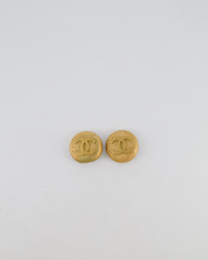 Chanel 94P Vintage Gold Textured Round Clip-On Earrings with Gold CC Logo