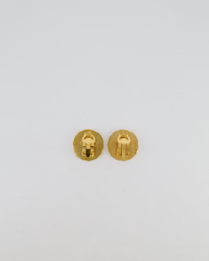 Chanel 93A Vintage Gold Textured Round Clip-On Earrings with CC Logo Detail