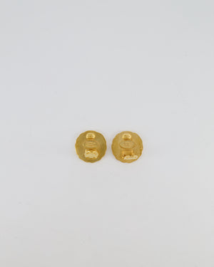 Chanel 93A Vintage Gold Textured Round Clip-On Earrings with CC Logo Detail