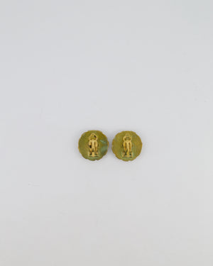 Chanel 94A Vintage CC Brushed Gold Matelasse Round Small Clip-On Earrings with Black Detailing
