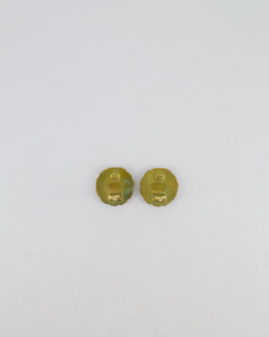 Chanel 94A Vintage CC Brushed Gold Matelasse Round Small Clip-On Earrings with Black Detailing