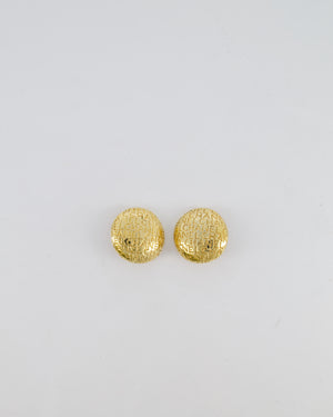 Chanel Vintage Gold Round Clip-On Earrings with Embossed Chanel Details