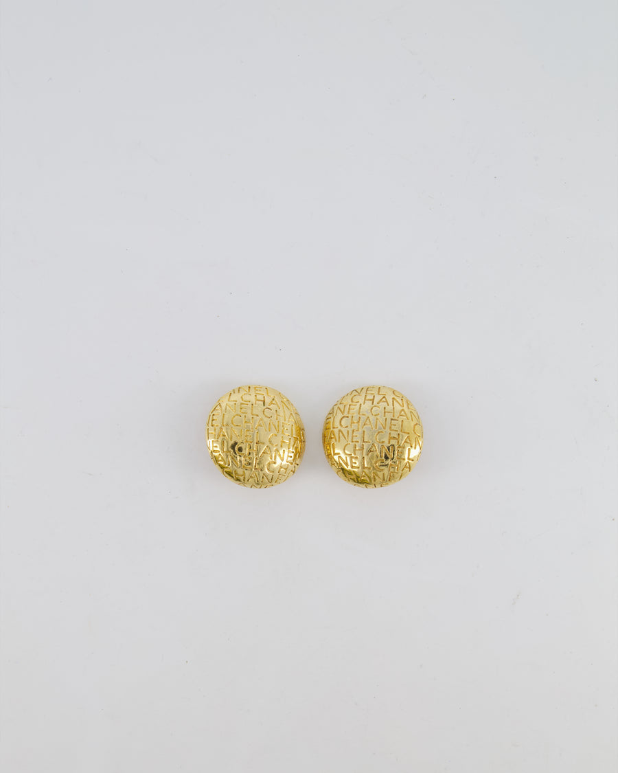 Chanel Vintage Gold Round Clip-On Earrings with Embossed Chanel Details