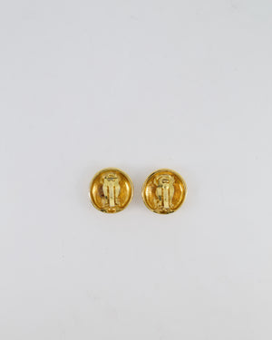 Chanel Vintage Gold Round Clip-On Earrings with Embossed Chanel Details
