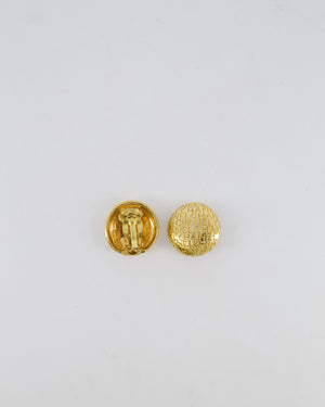 Chanel Vintage Gold Round Clip-On Earrings with Embossed Chanel Details