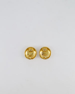 Chanel Vintage Gold Round Clip-On Earrings with Embossed Chanel Details