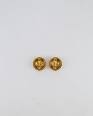Chanel 94A Vintage Dark Gold Round Clip-On Earrings with Gold CC Logo