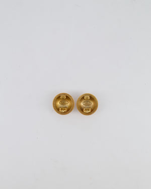 Chanel 94A Vintage Dark Gold Round Clip-On Earrings with Gold CC Logo