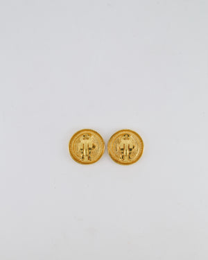 Chanel Vintage Gold Classic Round Clip-On Earrings with Gold CC Logo
