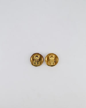 Chanel 93P Vintage Shiny Gold Round Clip-On Earrings with Gold CC Logo