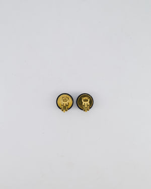 Chanel 94P Vintage Black Matelasse Small Round Clip-On Earrings with Gold CC Logo