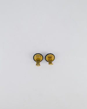 Chanel 94P Vintage Black Matelasse Small Round Clip-On Earrings with Gold CC Logo